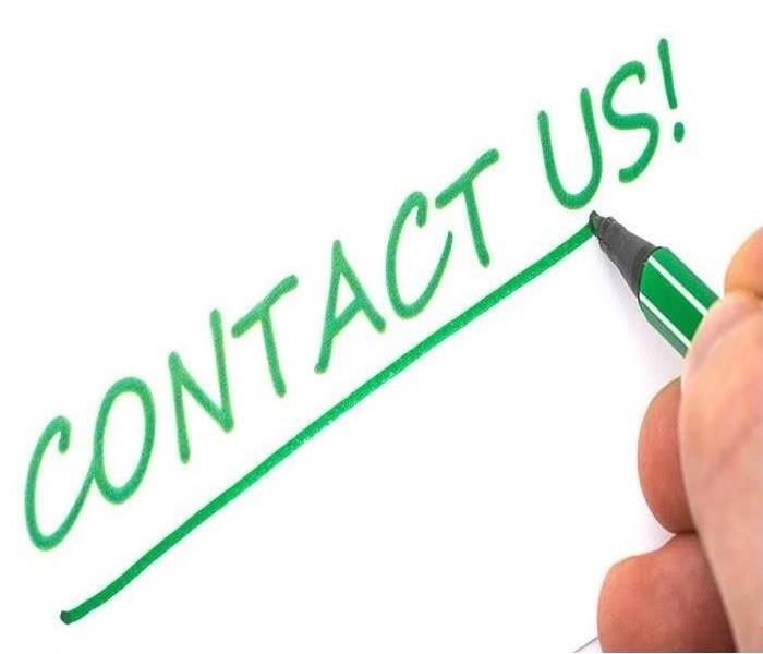 white background with green letters spelling "contact us"