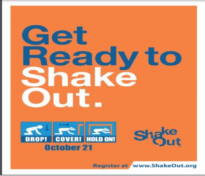 orange back ground with announcement of 2021 ShakeOut information